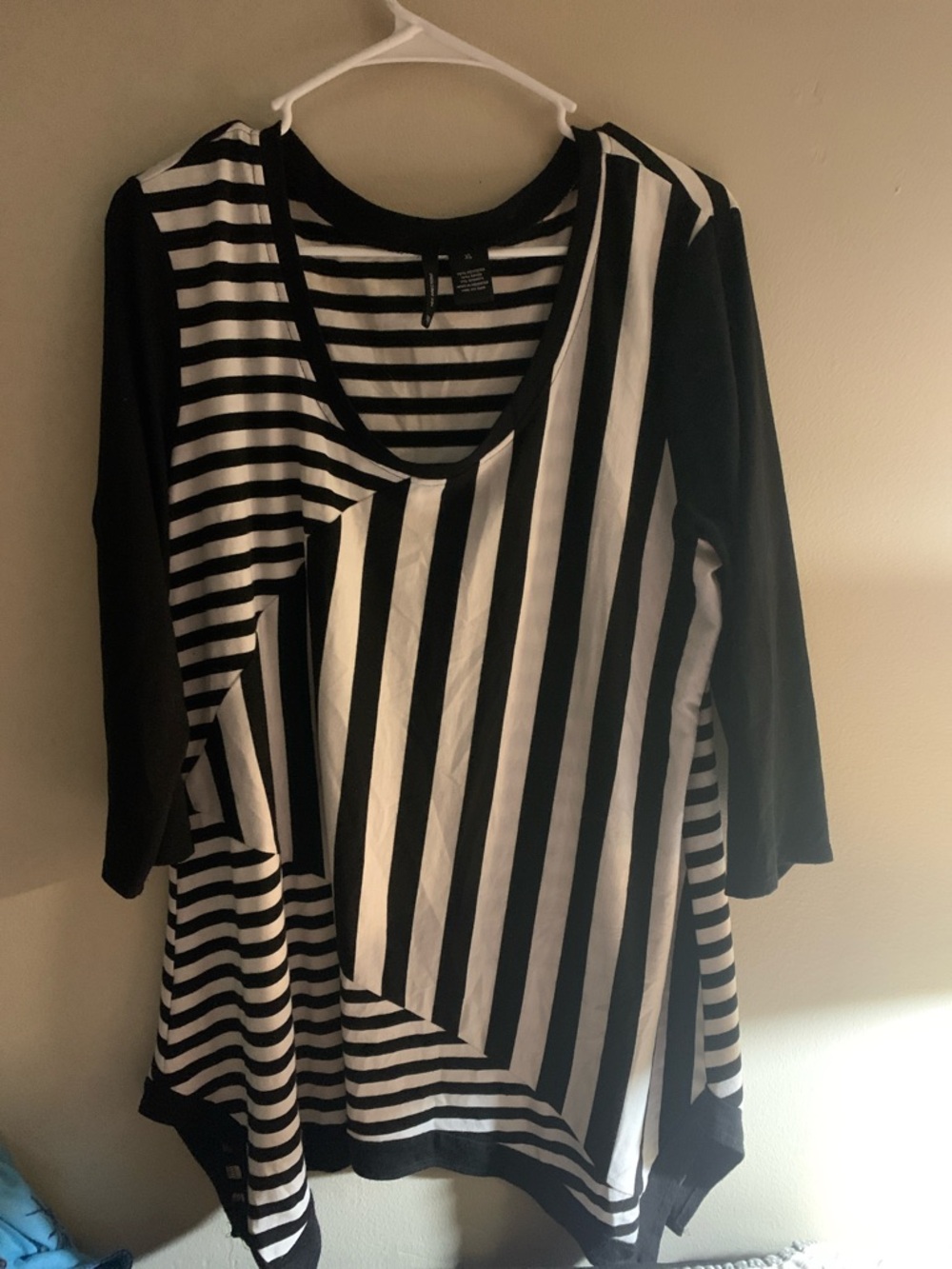 new directions Black and White Striped Asymmetrical Tunic